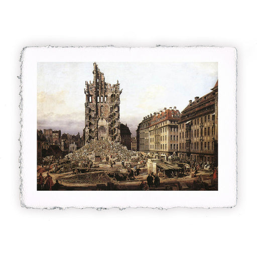 Stampa Pitteikon di Bernardo Bellotto - Le rovine della vecchia Kreuzkirche a Dresda del 1765