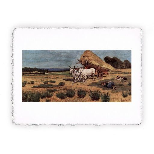 Stampa di Giovanni Fattori - Pausa in Maremma con contadini e carro di buoi - 1875