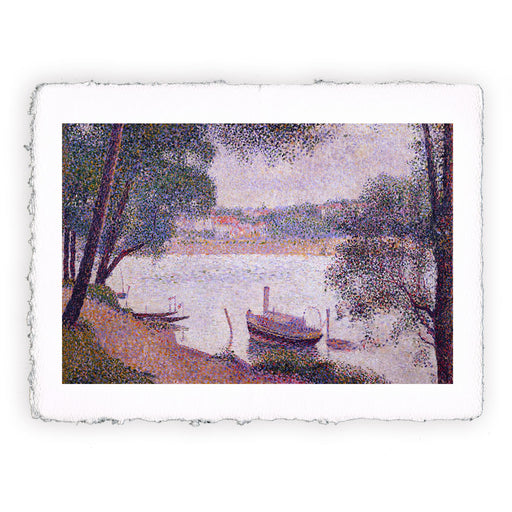 Stampa di Georges Seurat - Paesaggio fluviale con barca - 1884
