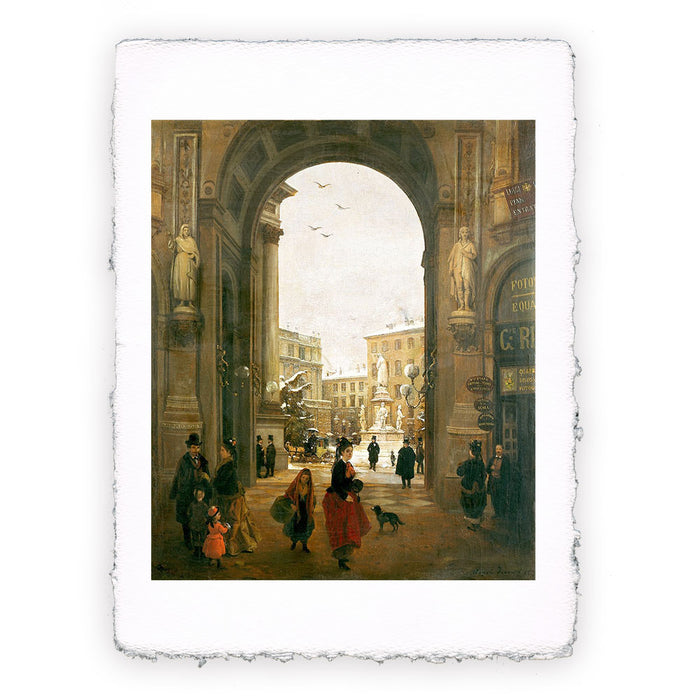 Print by Angelo Inganni - View of Piazza della Scala with falling snow seen from the Gallery - 1874