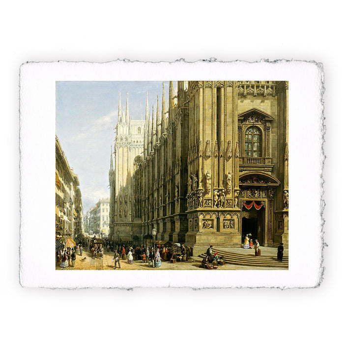 Print by Carlo Canella - The Milan Cathedral and the Servite lane - 1860-1865