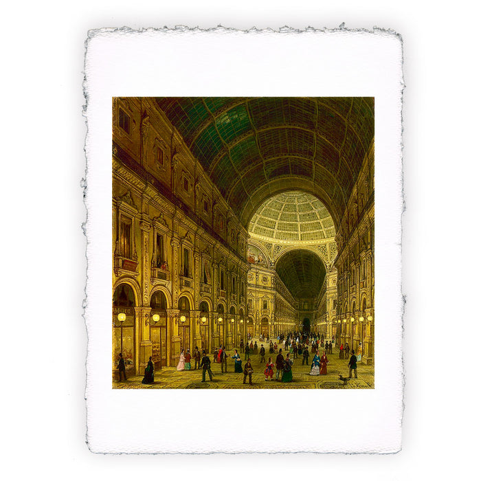 Stampa di Carlo Canella - La Nuova Galleria in Milano col passeggio notturno - 1870