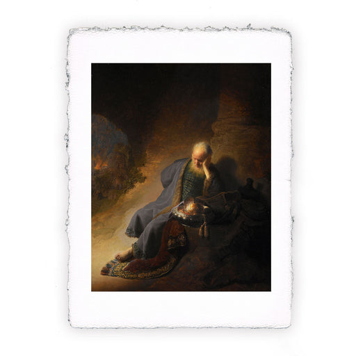 Stampa di Rembrandt - Geremia in lutto per la distruzione di Gerusalemme - 1630