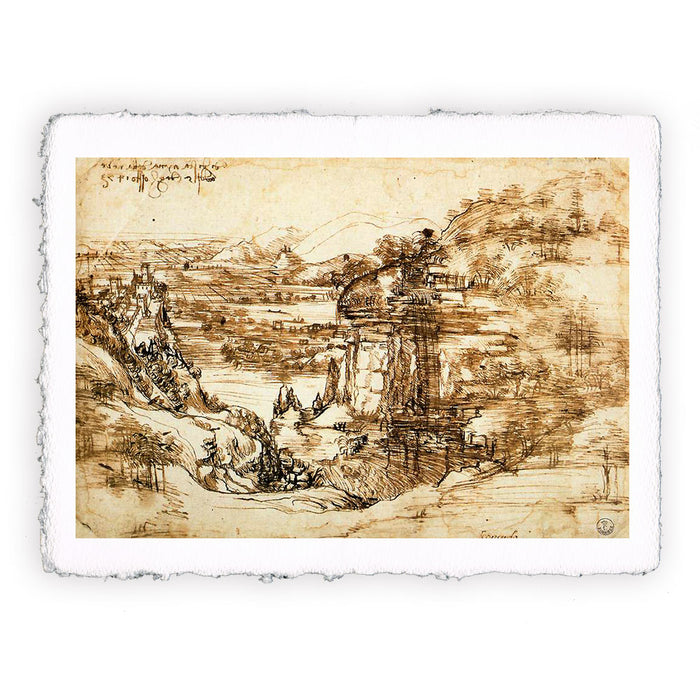 Stampa di Leonardo da Vinci - Paesaggio con fiume - 1473