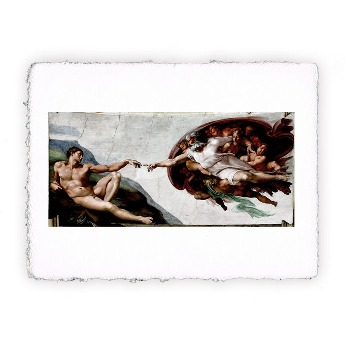 Stampa di Michelangelo - Cappella Sistina, creazione di Adamo. Particolare - 1508-1512
