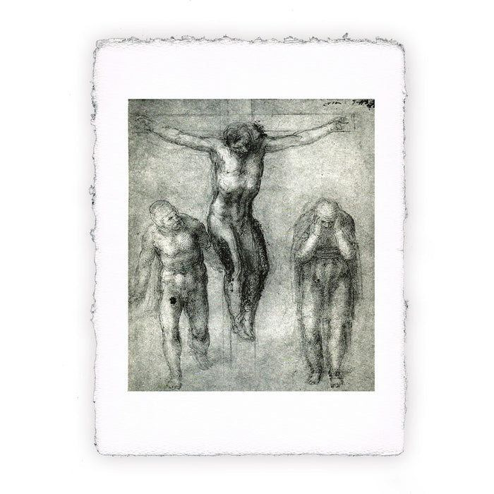 Print of Michelangelo - Study for Christ on the cross with mourners - 1548