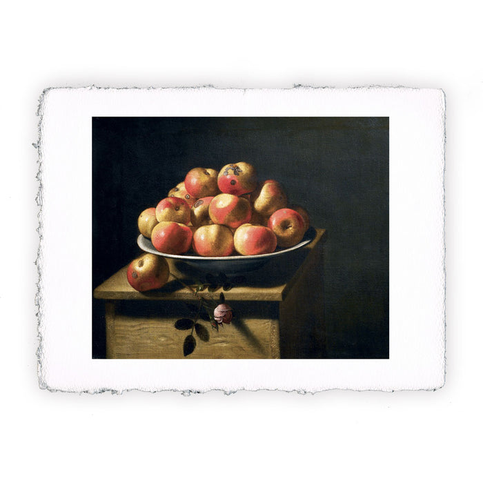 Stampa di Evaristo Baschenis - Piatto di mele e rosa su stipo - 1645