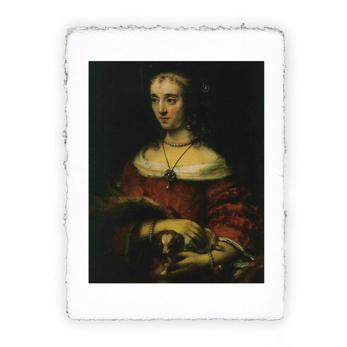 Stampa di Rembrandt - Donna con cane da grembo - 1665