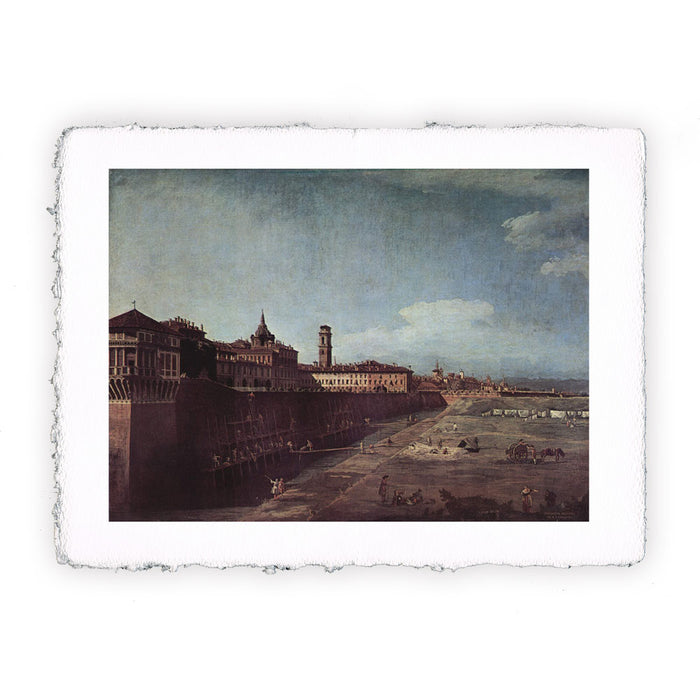 Stampa di Bernardo Bellotto - Veduta di Torino dai giardini di Palazzo reale - 1745
