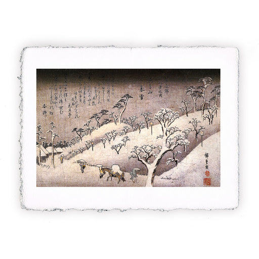 Stampa di Utogawa Hiroshige - Persone che camminano tra colline innevate - 1820