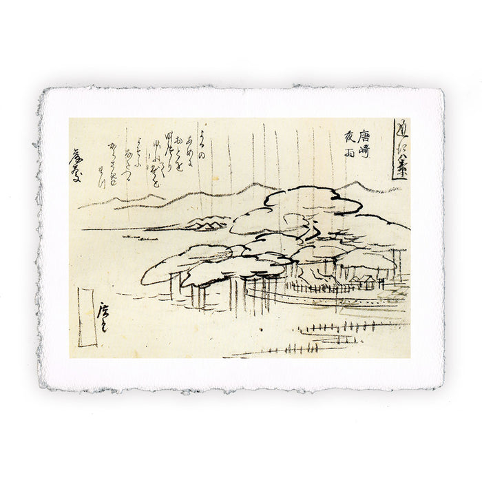 Stampa di Utogawa Hiroshige - Pioggia intensa sui pini - 1820