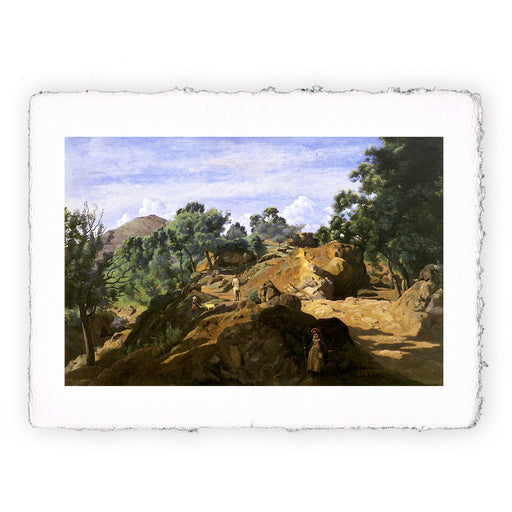 Stampa di Camille Corot - Bosco di castagni tra le rocce - 1835