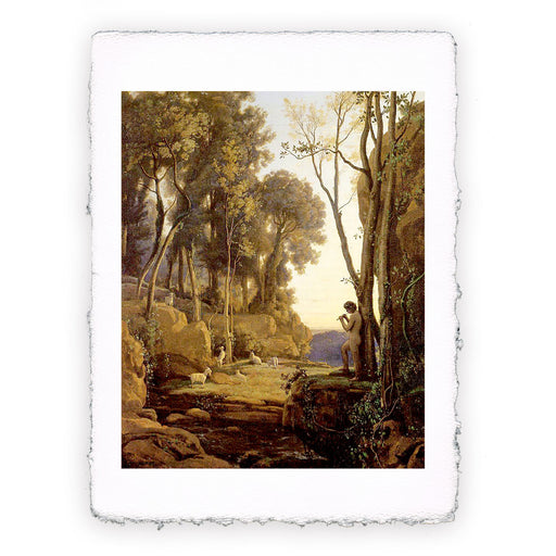 Stampa di Camille Corot - Paesaggio. Sole al tramonto o Il pastorello - 1840