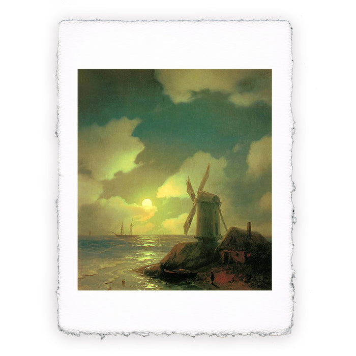 Stampa di Ivan Aivazovsky - Mulino a vento sulla costa marina - 1851