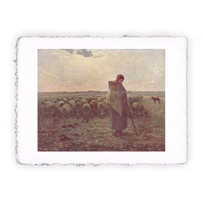 Stampa di Jean-François Millet - La pastorella col suo gregge - 1863