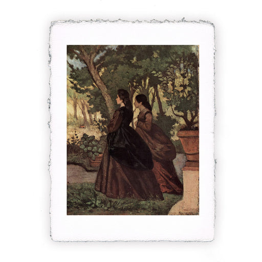 Stampa di Giovanni Fattori - Due dame nel giardino di Castiglioncello - 1865