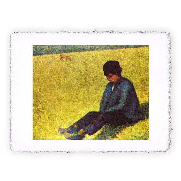 Stampa di Georges Seurat - Giovane contadino seduto in un campo - 1882-1883