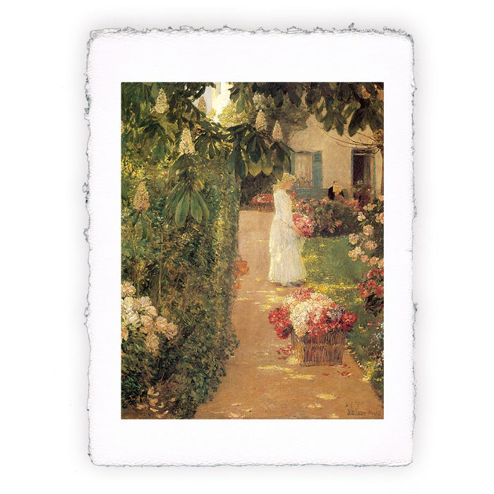 Stampa di Childe Hassam - Raccolta di fiori in un giardino francese - 1888