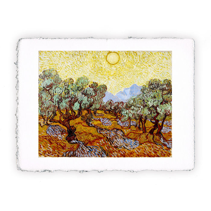 Stampa di Vincent van Gogh - Ulivi con cielo giallo e sole del 1889