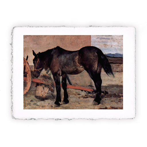 Stampa di Giovanni Fattori - Cavallo di fronte a un carro - 1890