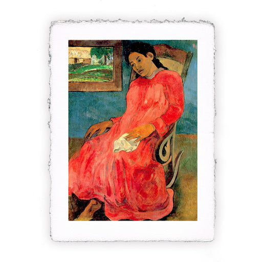 Stampa di Paul Gauguin - Donna in abito rosso - 1891