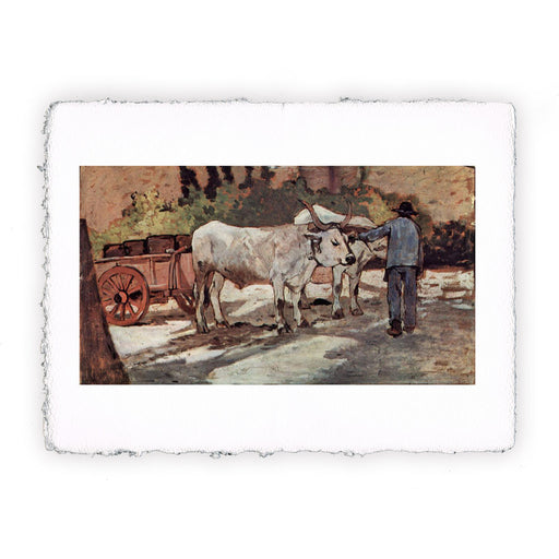 Stampa di Giovanni Fattori - Contadino con carro di buoi - 1900