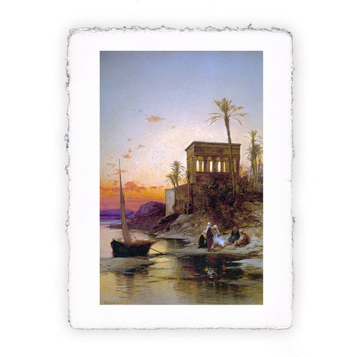 Stampa di Hermann Corrodi - Tempio di Traiano sulla riva del Nilo in Egitto - 1905