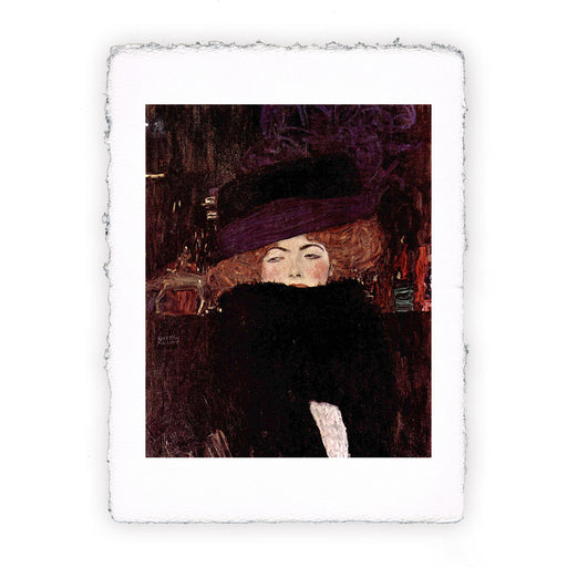 Stampa Pitteikon di Gustav Klimt - Donna con cappello e boa di piume del 1909