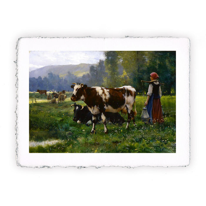 Stampa di Julien Dupré - Paesaggio con contadina e animali - 1880-1910