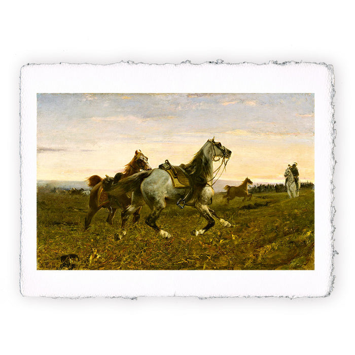 Stampa di Sebastiano de Albertis - Il richiamo dei cavalli sbandati - 1875-1897