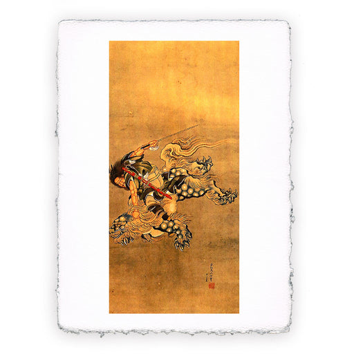 Stampa di Katsushika Hokusai - Shoki che cavalca un leone Shish