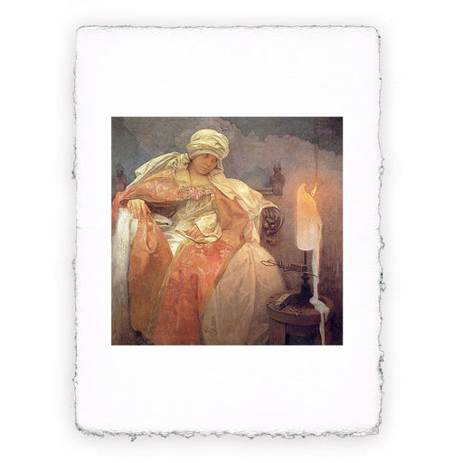 Stampa Pitteikon di Alphonse Mucha Donna con candela accesa del1933