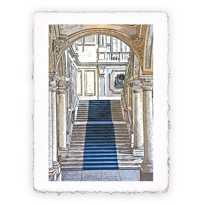 Stampa di Andrea G. Fadini - Disegno dello scalone di Palazzo Madama