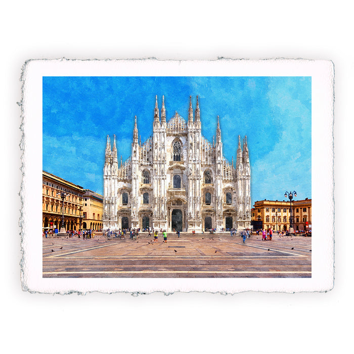 Milano - Duomo. Stampa stile acquarello in carta a mano di Amalfi