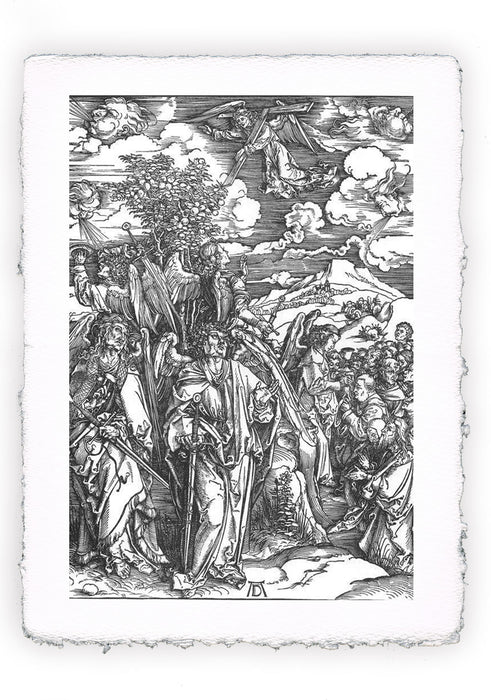 Stampa di Dürer: Apocalisse - 06 - Quattro angeli dei venti e firma del Prescelto