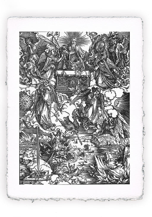 Stampa di Dürer: Apocalisse - 07 - Sette trombe sono date agli angeli