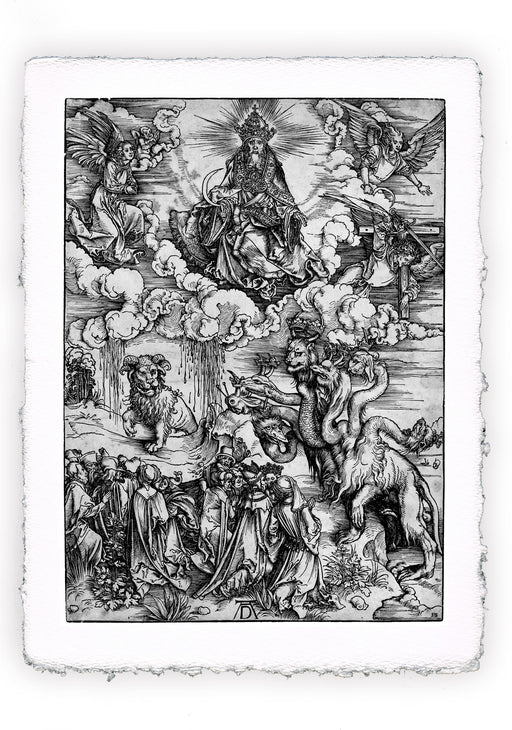Stampa di Dürer: Apocalisse - 12 - Il mostro marino e la Bestia con il corno dell'agnello