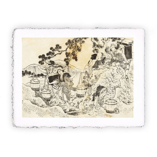 Stampa di Katsushika Hokusai - 4 donne lavorano molto duramente e portano secchi d'acqua
