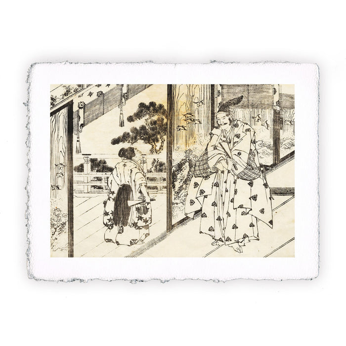 Stampe di Katsushika Hokusai - Un ragazzo ben educato mostra rispetto a un uomo anziano