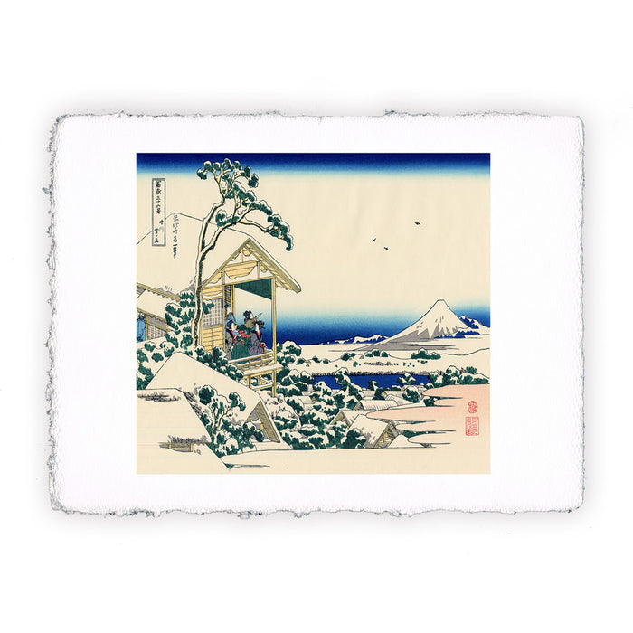 Stampa di Katsushika Hokusai - Casa da tè a Koishikawa. La mattina dopo una nevicata