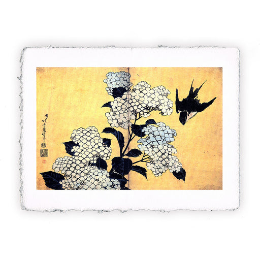 Stampa di Katsushika Hokusai - Ortensia e rondine