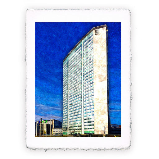 Milano - Grattacielo Pirelli. Stampa stile acquarello in carta a mano di Amalfi
