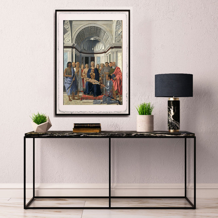 Stampa di Piero della Francesca Madonna col Bambino e santi, angeli e Federico da Montefeltro (Pala di San Bernardino) - 1472-1474