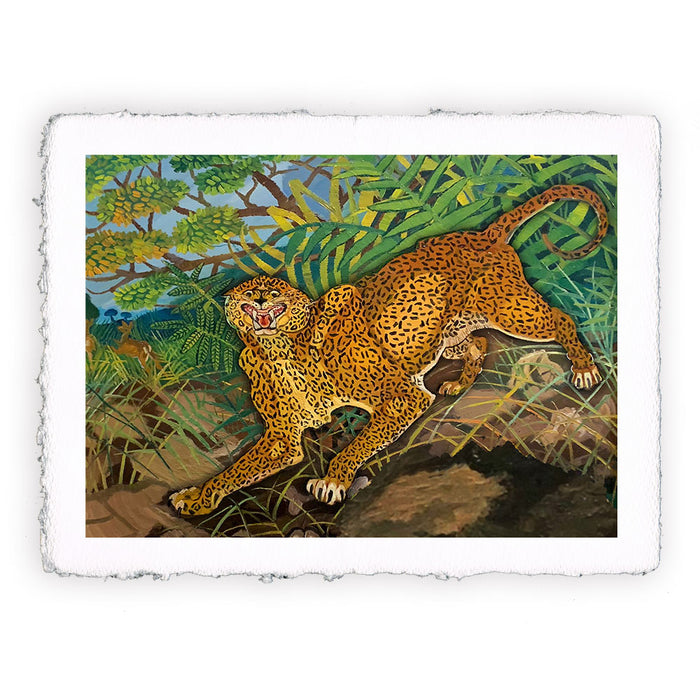 Print inspired by the work of Antonio Ligabue Leopard I